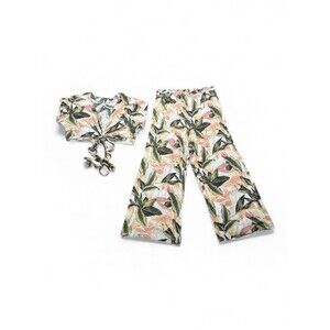 Plus Size 2 Piece Set Wrap Blouse & Wide Leg Pants Womens 3X Tropical Resortwear